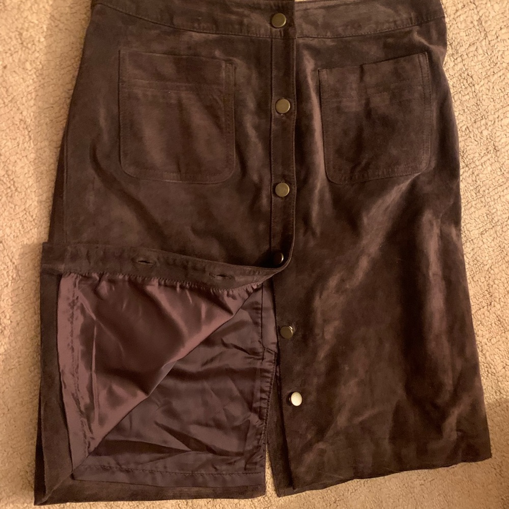 Ann Taylor Brown Knee-High Leather Straight Button Down Skirt